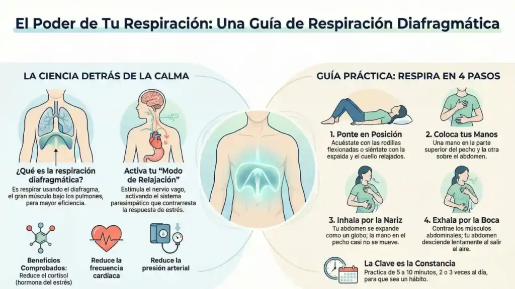 ejercicio de respiración diafragmática para reducir el estrés
