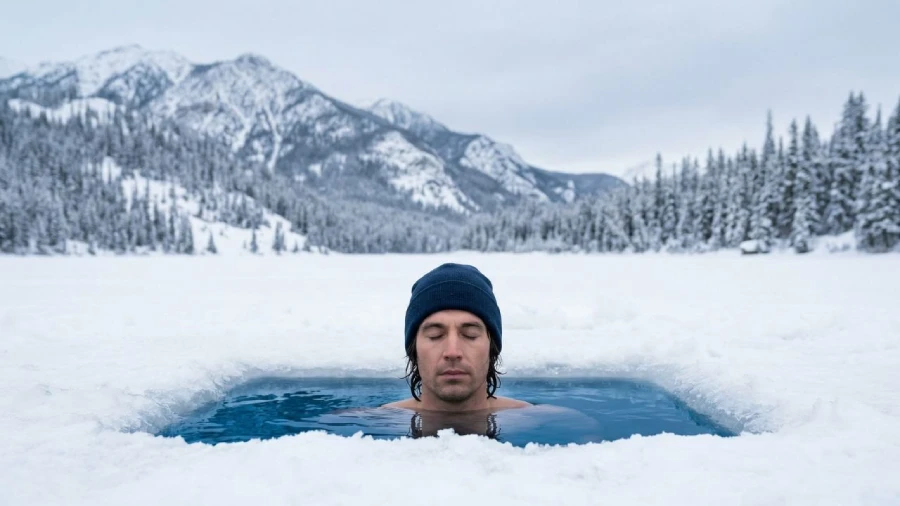 terapia de frio en laguna en medio de lago congelado