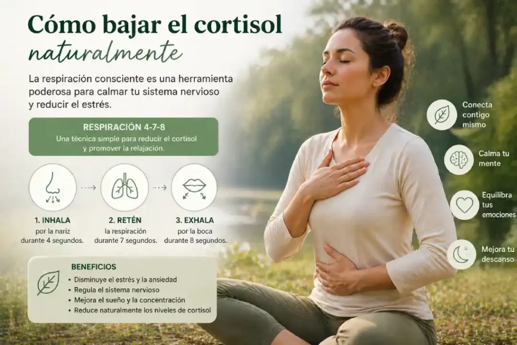 como bajar cortisol naturalmente respiracion